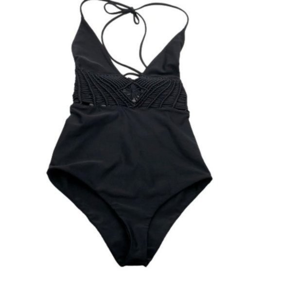 Gillia Other - Gillia Hawaii Swim One Piece Black Strappy Halter Bathing Suit